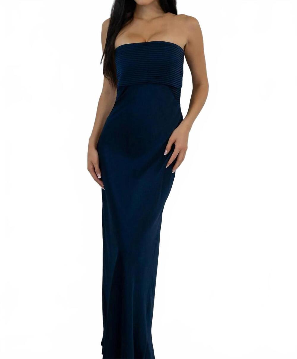 NEW COTTON CANDY LA nevilah strapless satin maxi dress in deep navy